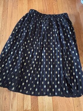 Pleated Tulle Black Skirt with Gold Dot Pattern